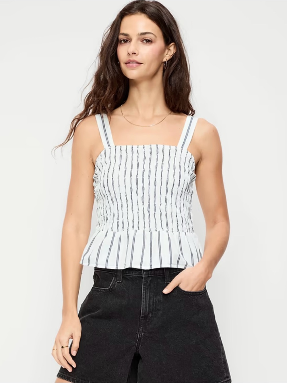 Old Navy Striped White Smocked Peplum Tank Top